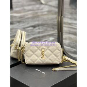 Replica Saint Laurent YSL Becky Double-Zip Pouch in Quilted Lambskin 608941 White