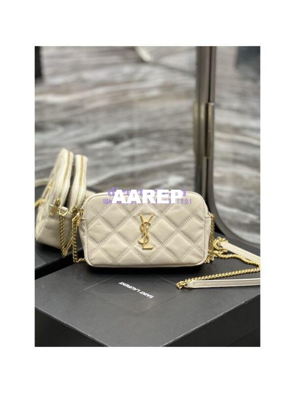 Replica Saint Laurent YSL Becky Double-Zip Pouch in Quilted Lambskin 608941 White 3