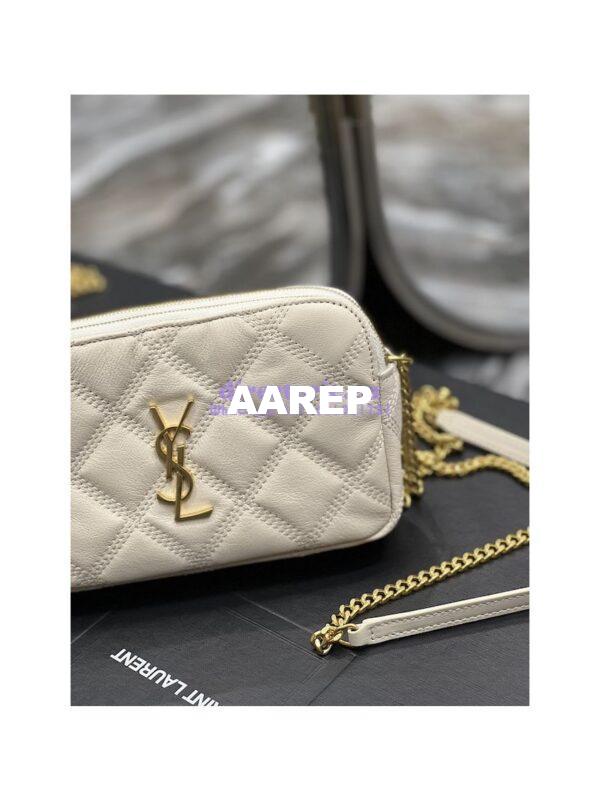 Replica Saint Laurent YSL Becky Double-Zip Pouch in Quilted Lambskin 608941 White 4