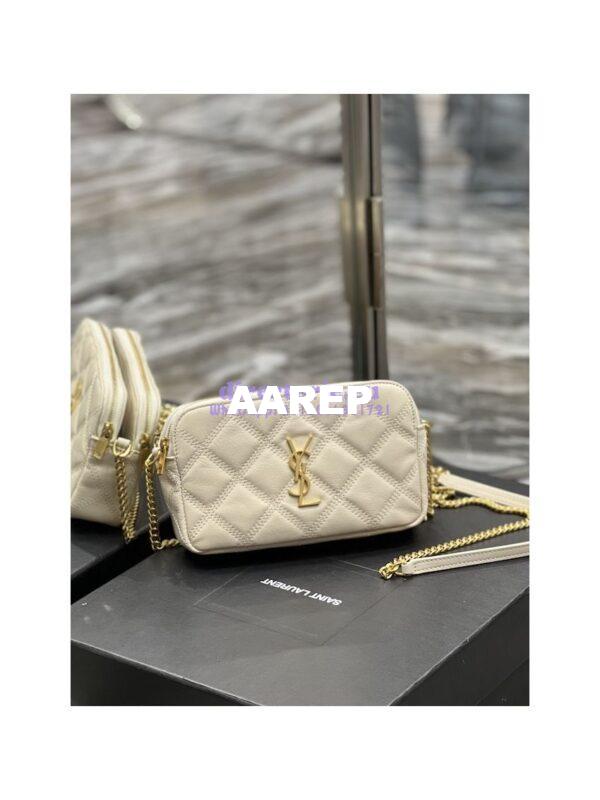Replica Saint Laurent YSL Becky Double-Zip Pouch in Quilted Lambskin 608941 White 6