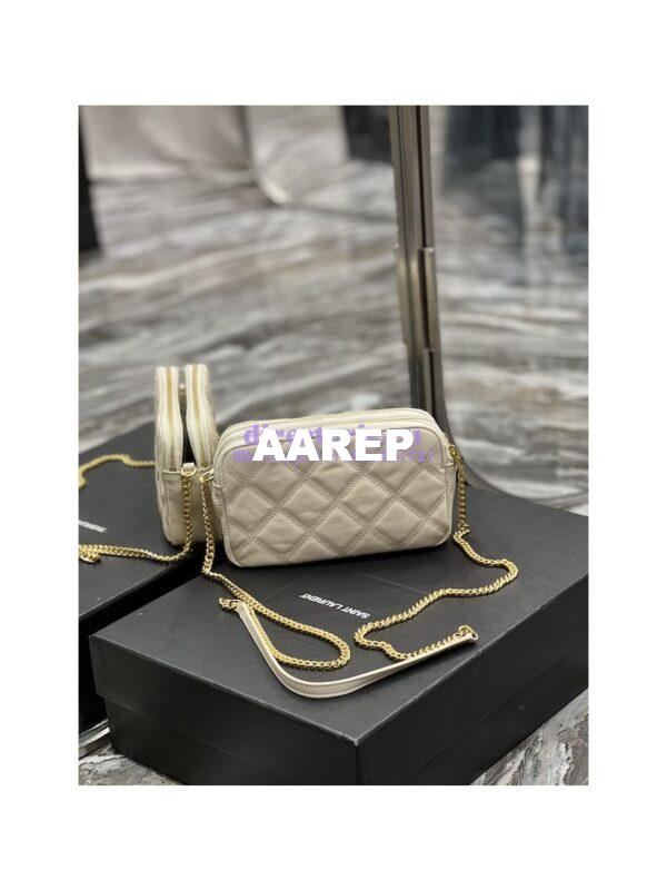 Replica Saint Laurent YSL Becky Double-Zip Pouch in Quilted Lambskin 608941 White 8