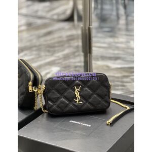 Replica Saint Laurent YSL Becky Double-Zip Pouch in Quilted Lambskin 608941 Black