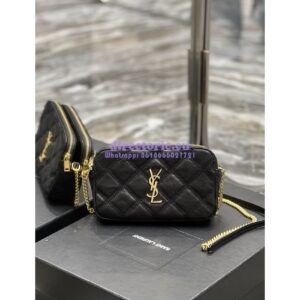 Replica Saint Laurent YSL Becky Double-Zip Pouch in Quilted Lambskin 608941 Black 2