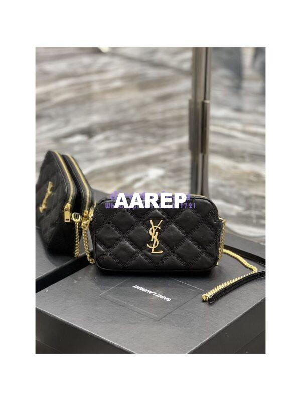 Replica Saint Laurent YSL Becky Double-Zip Pouch in Quilted Lambskin 608941 Black 4