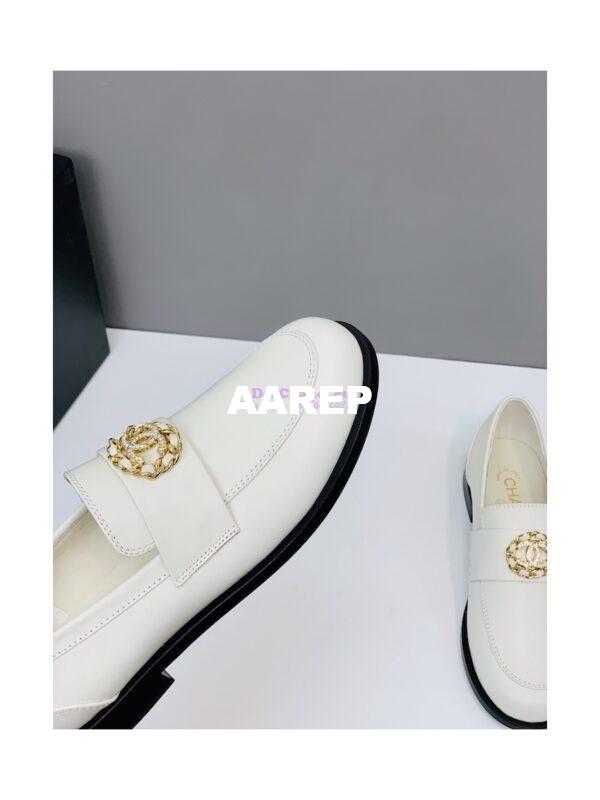 Replica Chanel Calfskin CC Crystals Loafers Calfskin G39606 White 3