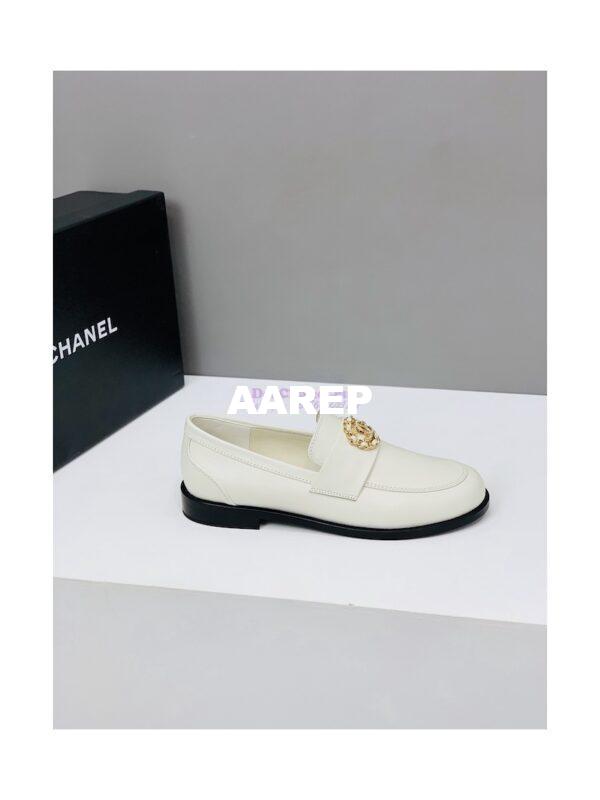 Replica Chanel Calfskin CC Crystals Loafers Calfskin G39606 White 4