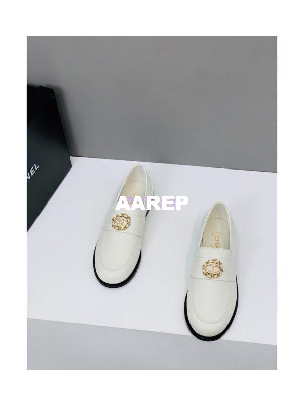 Replica Chanel Calfskin CC Crystals Loafers Calfskin G39606 White 5