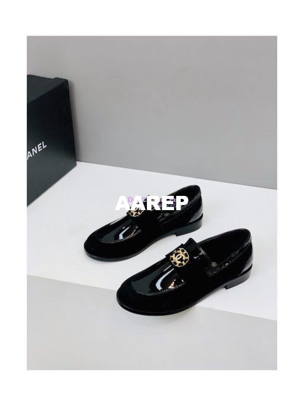 Replica Chanel Calfskin CC Crystals Loafers Patent Calfskin & Kidskin G39606 Black 5