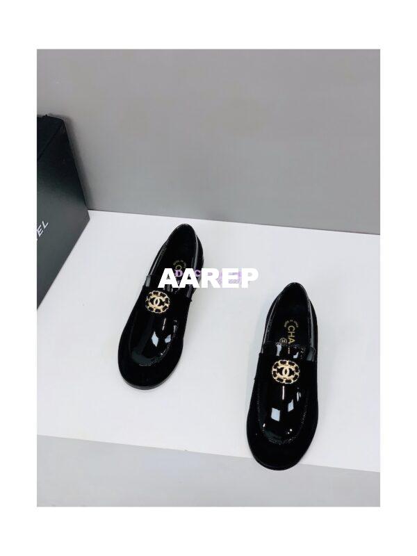 Replica Chanel Calfskin CC Crystals Loafers Patent Calfskin & Kidskin G39606 Black 6