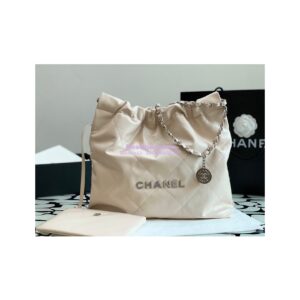 Replica Chanel 22 Handbag Shiny Calfskin & Silver Metal AS3260 AS3261 Ecru 2