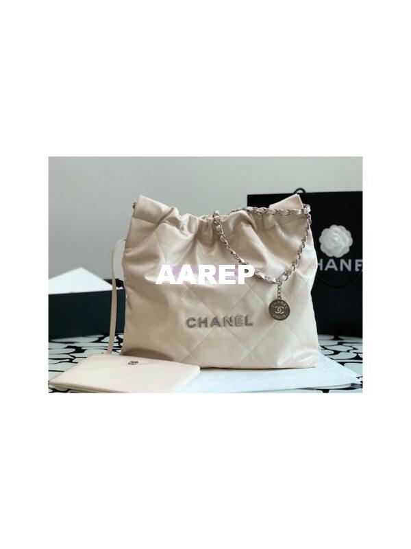 Replica Chanel 22 Handbag Shiny Calfskin & Silver Metal AS3260 AS3261 Ecru 2