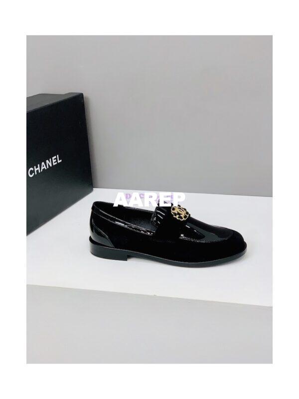 Replica Chanel Calfskin CC Crystals Loafers Patent Calfskin & Kidskin G39606 Black 8