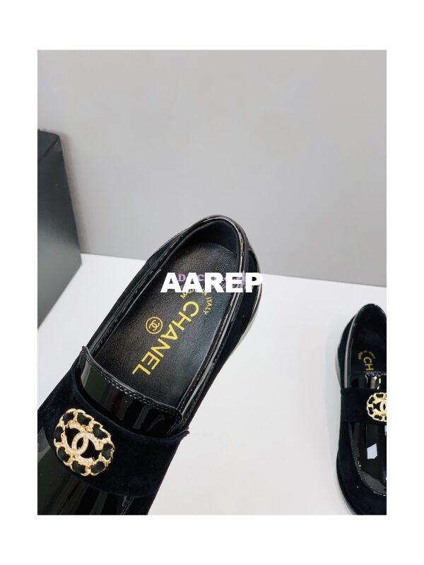 Replica Chanel Calfskin CC Crystals Loafers Patent Calfskin & Kidskin G39606 Black 9