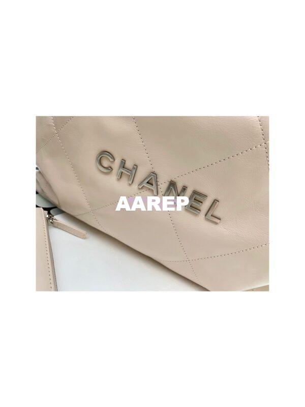 Replica Chanel 22 Handbag Shiny Calfskin & Silver Metal AS3260 AS3261 Ecru 4