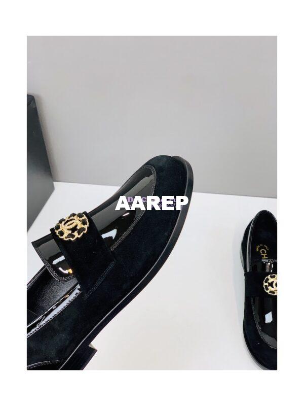 Replica Chanel Calfskin CC Crystals Loafers Patent Calfskin & Kidskin G39606 Black 10