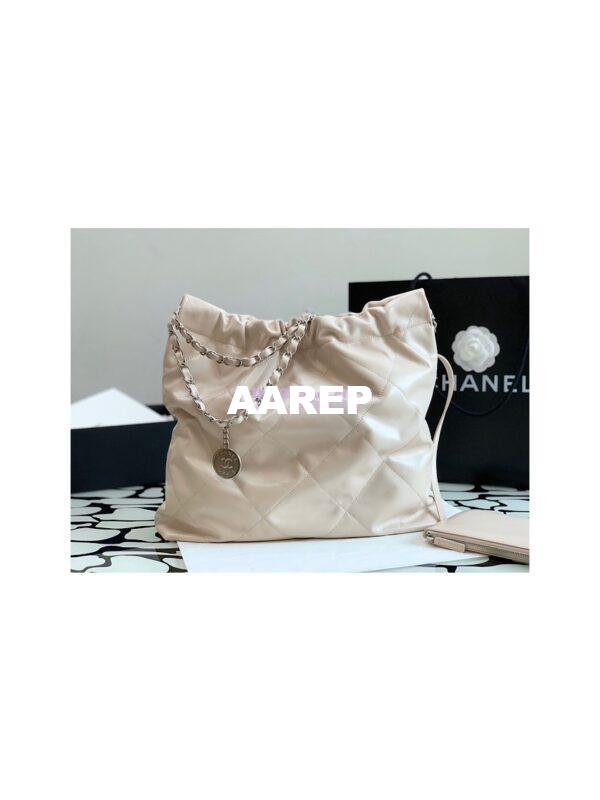Replica Chanel 22 Handbag Shiny Calfskin & Silver Metal AS3260 AS3261 Ecru 8