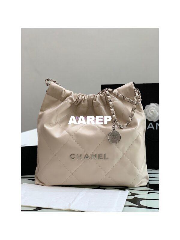 Replica Chanel 22 Handbag Shiny Calfskin & Silver Metal AS3260 AS3261 Ecru 10