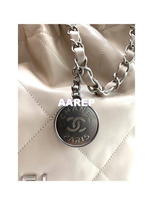 Replica Chanel 22 Handbag Shiny Calfskin & Silver Metal AS3260 AS3261 Ecru 12
