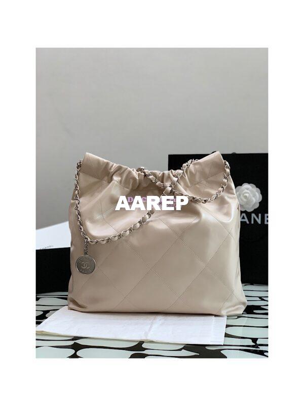 Replica Chanel 22 Handbag Shiny Calfskin & Silver Metal AS3260 AS3261 Ecru 17