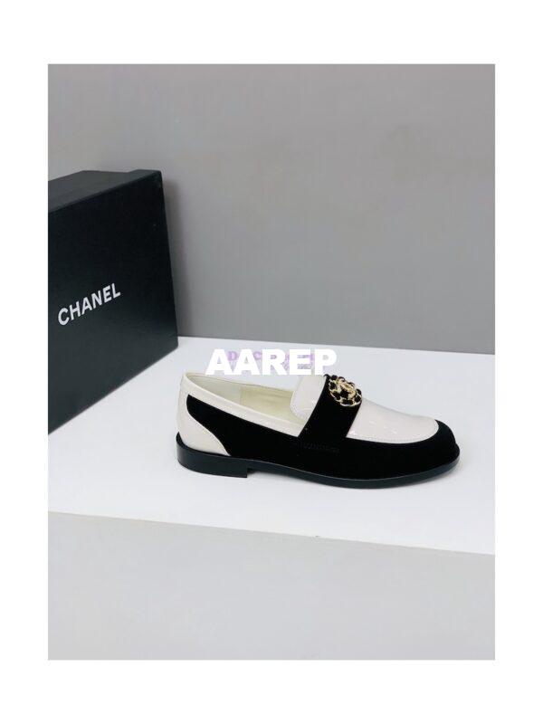 Replica Chanel Calfskin CC Crystals Loafers Patent Calfskin & Kidskin G39606 White Black 7
