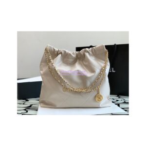 Replica Chanel 22 Handbag Shiny Calfskin & Gold Metal AS3260 AS3261 Ecru