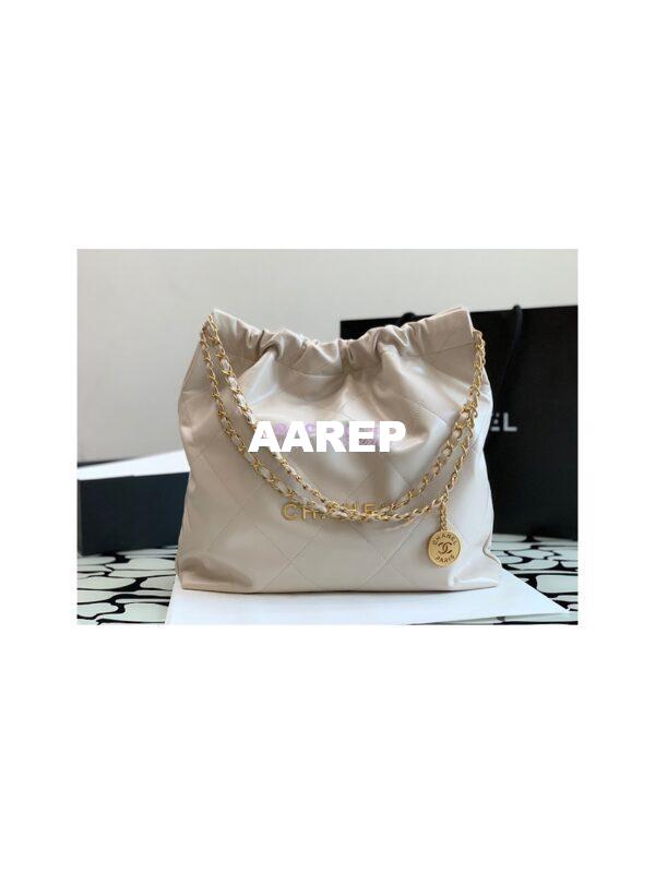 Replica Chanel 22 Handbag Shiny Calfskin & Gold Metal AS3260 AS3261 Ecru 3