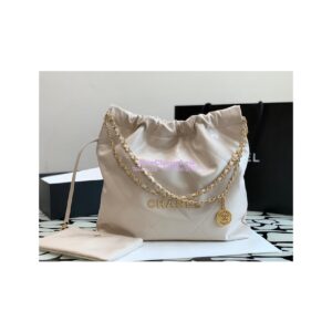 Replica Chanel 22 Handbag Shiny Calfskin & Gold Metal AS3260 AS3261 Ecru 2