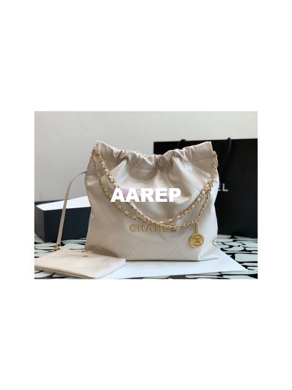 Replica Chanel 22 Handbag Shiny Calfskin & Gold Metal AS3260 AS3261 Ecru 4