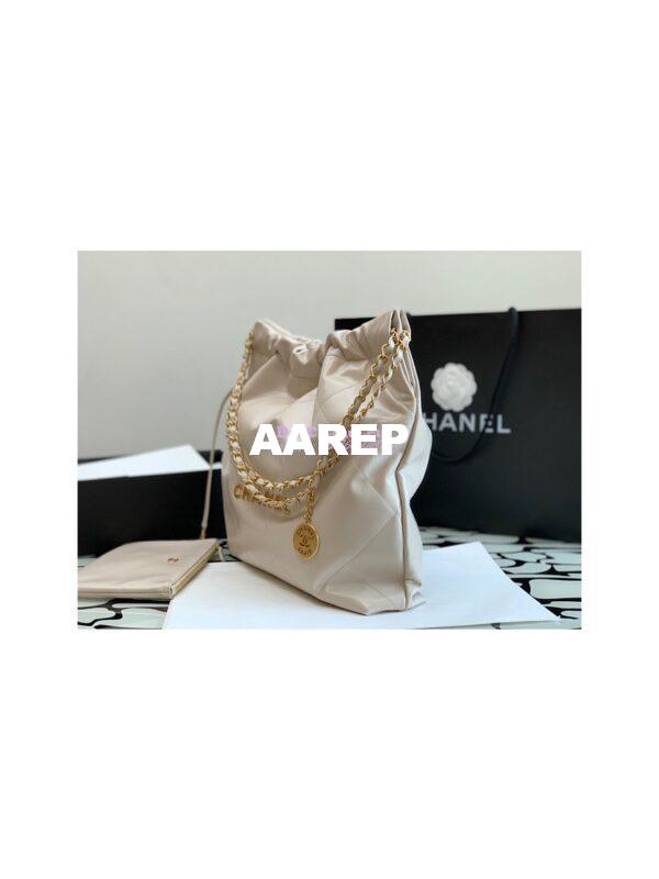 Replica Chanel 22 Handbag Shiny Calfskin & Gold Metal AS3260 AS3261 Ecru 5