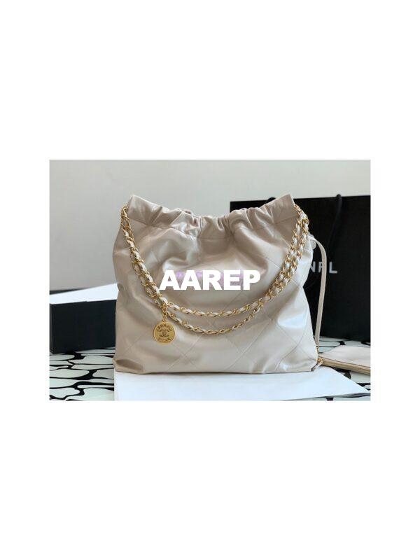 Replica Chanel 22 Handbag Shiny Calfskin & Gold Metal AS3260 AS3261 Ecru 8