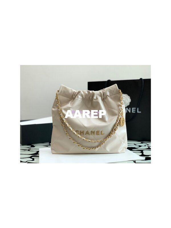 Replica Chanel 22 Handbag Shiny Calfskin & Gold Metal AS3260 AS3261 Ecru 11