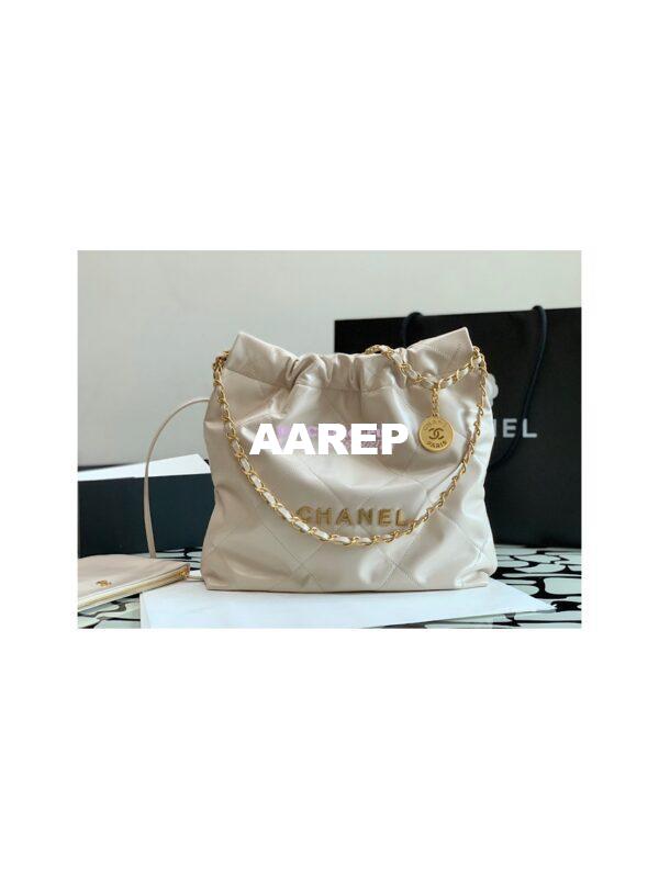 Replica Chanel 22 Handbag Shiny Calfskin & Gold Metal AS3260 AS3261 Ecru 12