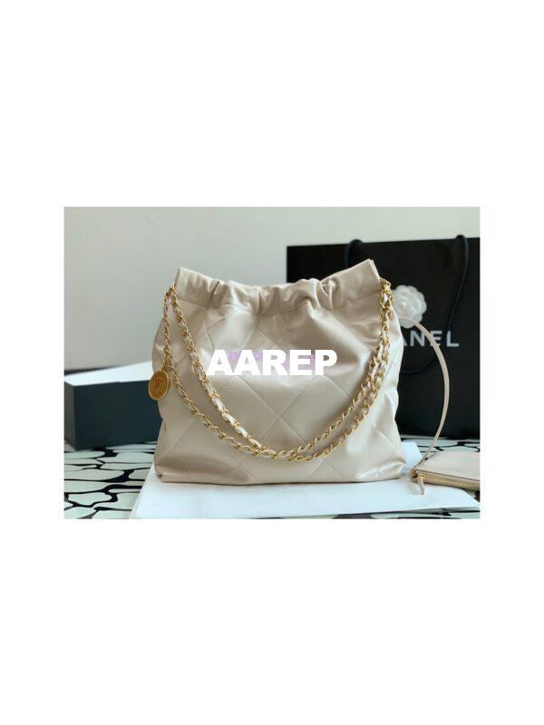 Replica Chanel 22 Handbag Shiny Calfskin & Gold Metal AS3260 AS3261 Ecru 18