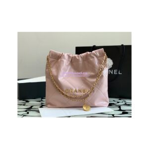 Replica Chanel 22 Handbag Shiny Calfskin & Gold Metal AS3260 AS3261 Light Pink