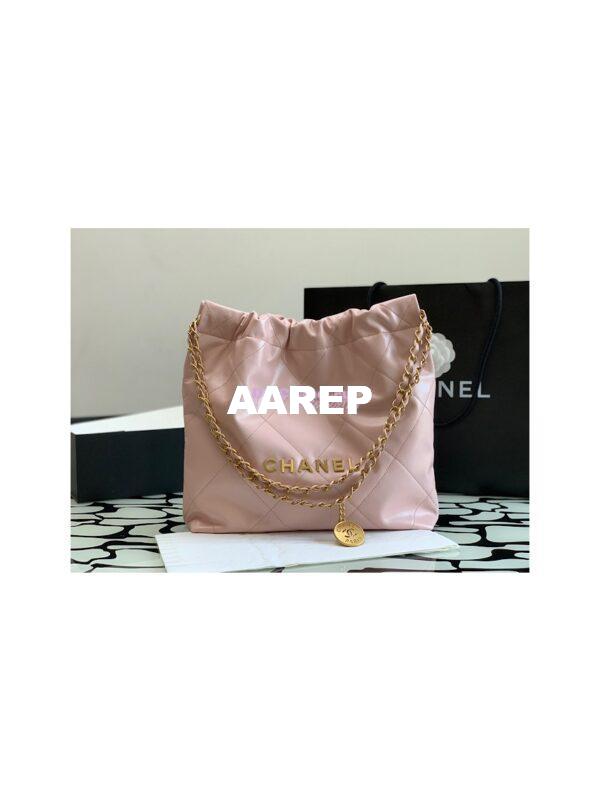 Replica Chanel 22 Handbag Shiny Calfskin & Gold Metal AS3260 AS3261 Light Pink