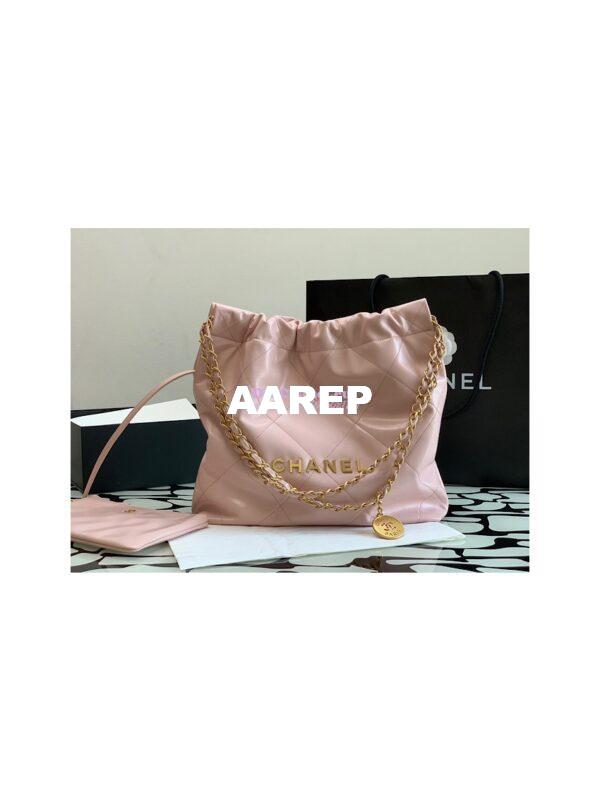 Replica Chanel 22 Handbag Shiny Calfskin & Gold Metal AS3260 AS3261 Light Pink 2