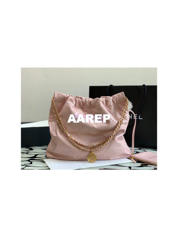 Replica Chanel 22 Handbag Shiny Calfskin & Gold Metal AS3260 AS3261 Light Pink 14