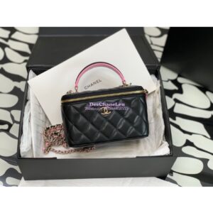 Replica Chanel New 22A Lambskin Vanity With Chain and Top Handle AP2199 Black Pink