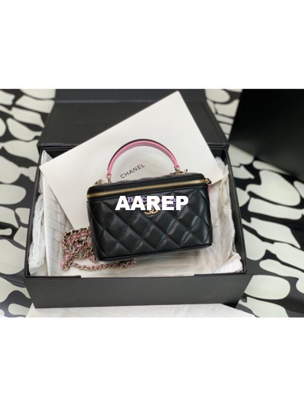 Replica Chanel New 22A Lambskin Vanity With Chain and Top Handle AP2199 Black Pink 3