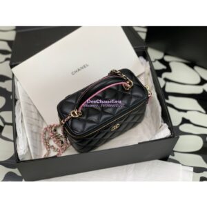 Replica Chanel New 22A Lambskin Vanity With Chain and Top Handle AP2199 Black Pink 2