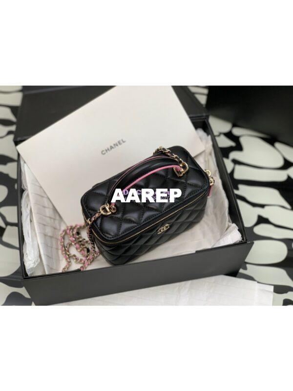 Replica Chanel New 22A Lambskin Vanity With Chain and Top Handle AP2199 Black Pink 4