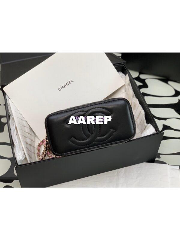 Replica Chanel New 22A Lambskin Vanity With Chain and Top Handle AP2199 Black Pink 5