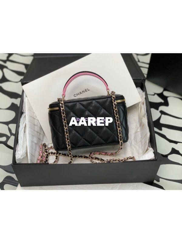 Replica Chanel New 22A Lambskin Vanity With Chain and Top Handle AP2199 Black Pink 8