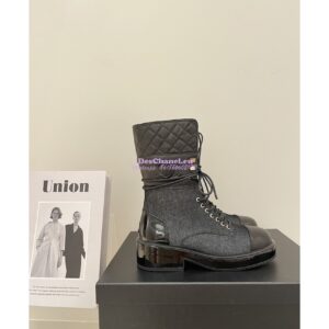 Replica Chanel Quilted Leather Calfskin and Denim Lace-Ups G37956 Black