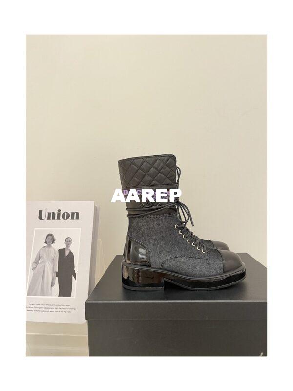 Replica Chanel Quilted Leather Calfskin and Denim Lace-Ups G37956 Black 3