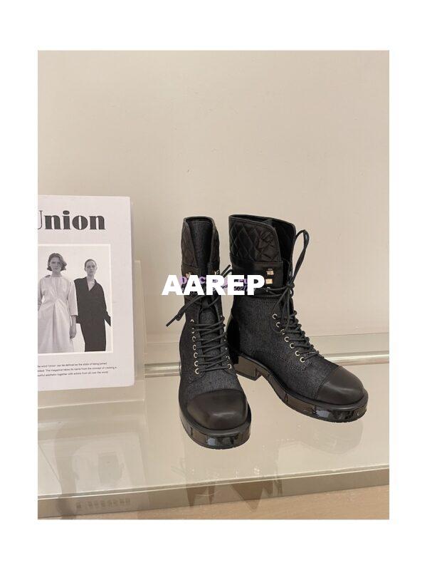 Replica Chanel Quilted Leather Calfskin and Denim Lace-Ups G37956 Black 4