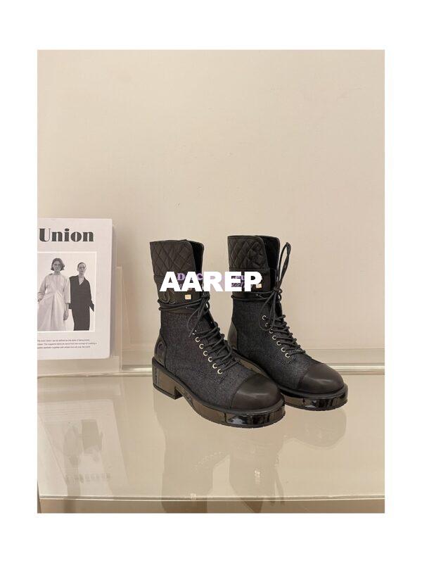 Replica Chanel Quilted Leather Calfskin and Denim Lace-Ups G37956 Black 5