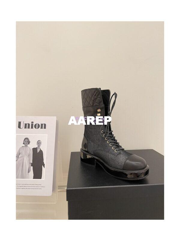 Replica Chanel Quilted Leather Calfskin and Denim Lace-Ups G37956 Black 6