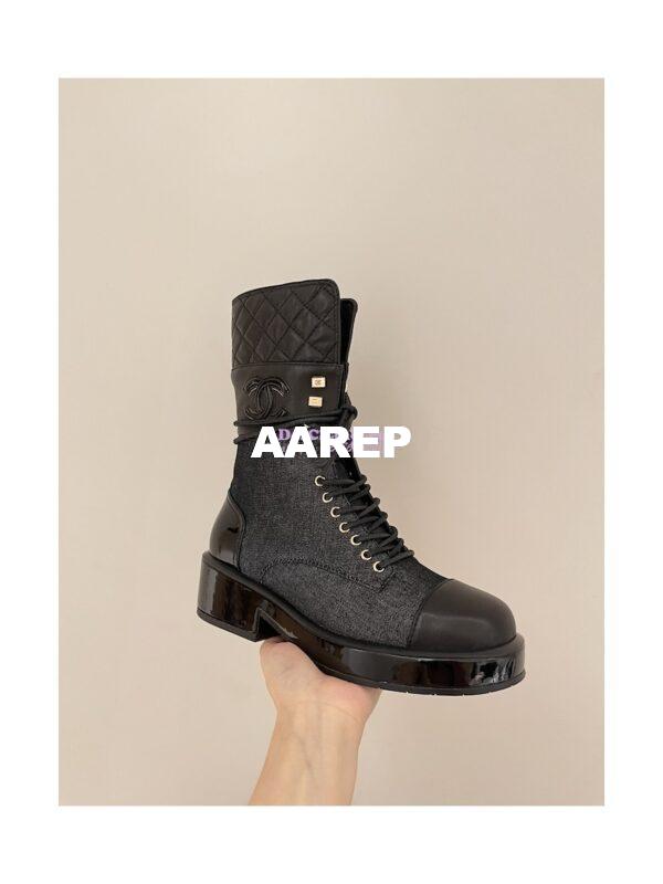 Replica Chanel Quilted Leather Calfskin and Denim Lace-Ups G37956 Black 7