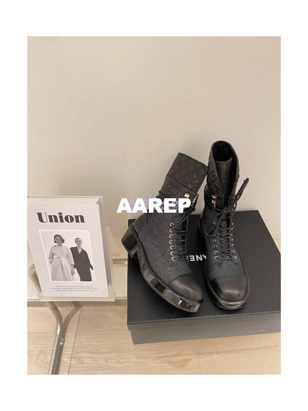 Replica Chanel Quilted Leather Calfskin and Denim Lace-Ups G37956 Black 8